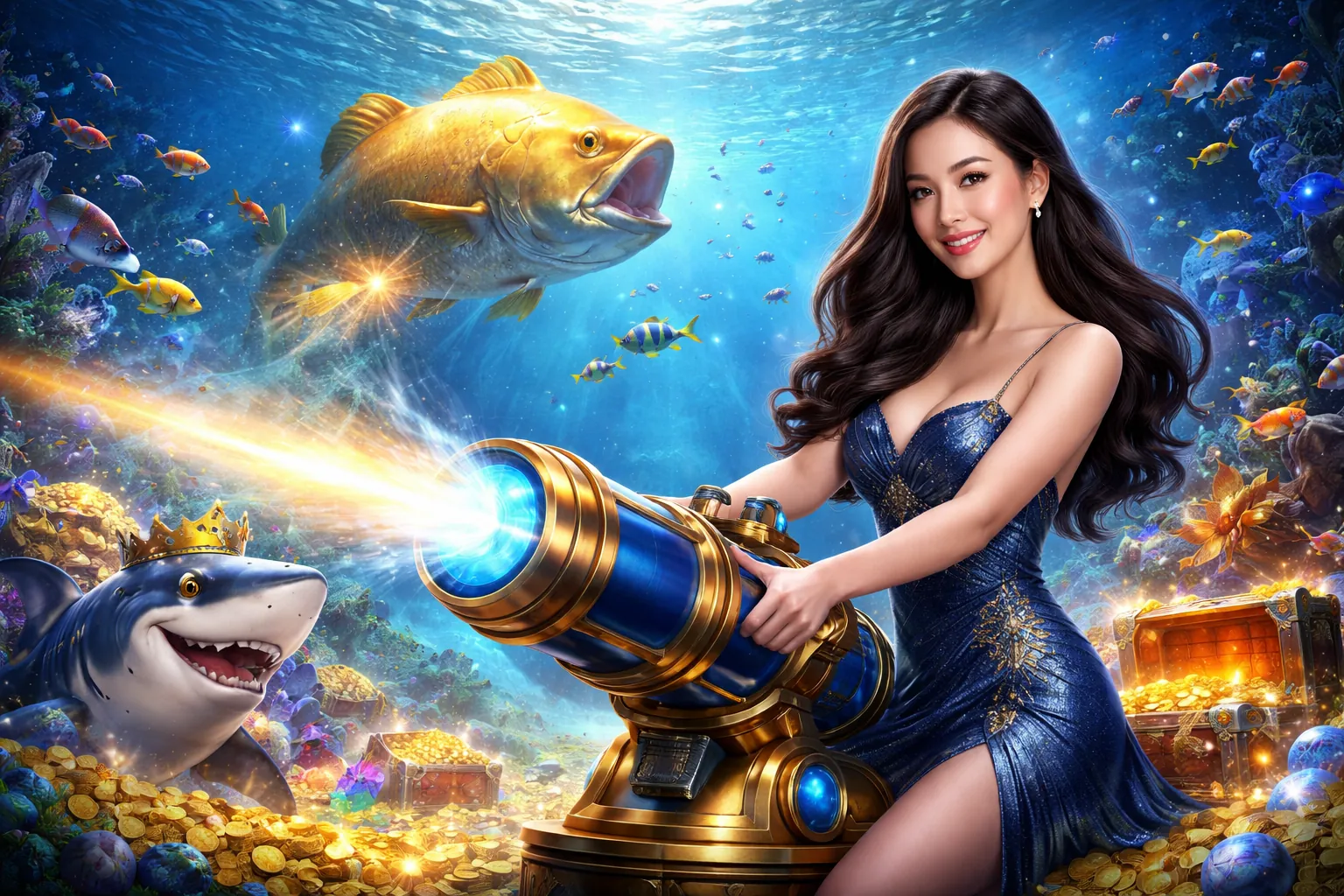 Hình ảnh đại dương bắn cá online với nhiều loài cá và phần thưởng hấp dẫn